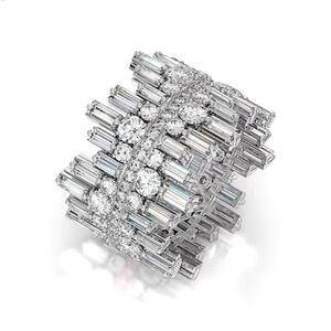 Swarovski Crystal Pavé Baguette Silver Tone Statement Ring